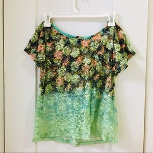 Floral Green Lace Ombré Top